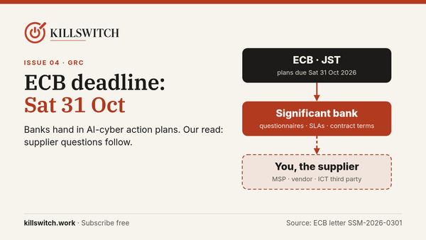 Killswitch Issue 04: Banks hand in AI-cyber action plans. Our read: supplier questions follow.